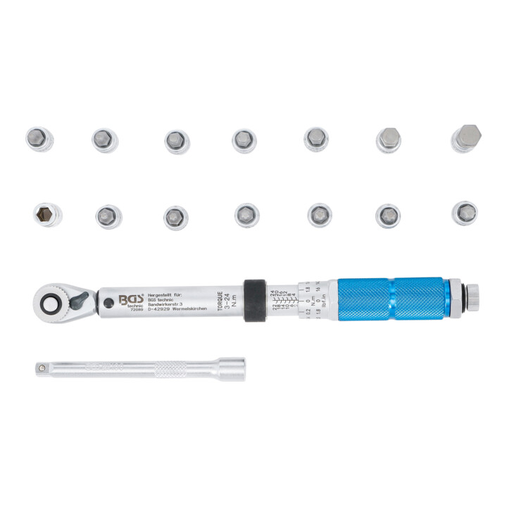 BGS Jeu de clés dynamométriques, entraînement carré extérieur 6,3 mm (1/4"), 3 - 24 Nm, 16 pièces