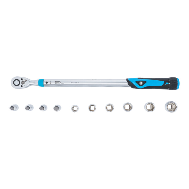 BGS Jeu de clés dynamométriques, entraînement carré intérieur 12,5 mm (1/2"), 40 - 200 Nm, 11 pièces
