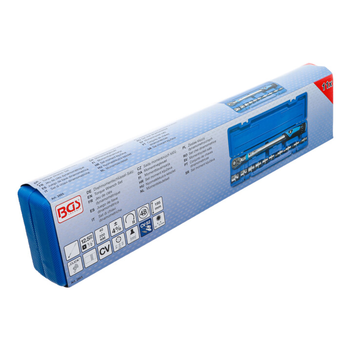 BGS Jeu de clés dynamométriques, entraînement carré intérieur 12,5 mm (1/2"), 40 - 200 Nm, 11 pièces