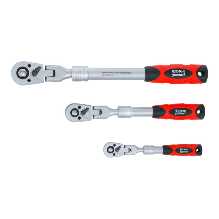 BGS Jeu de cliquets à bascule, extensible, articulé, entraînement carré extérieur 6,3 mm (1/4") - 10 mm (3/8") - 12,5 mm (1/2"), 3 pièces
