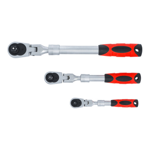BGS Jeu de cliquets à bascule, extensible, articulé, entraînement carré extérieur 6,3 mm (1/4") - 10 mm (3/8") - 12,5 mm (1/2"), 3 pièces