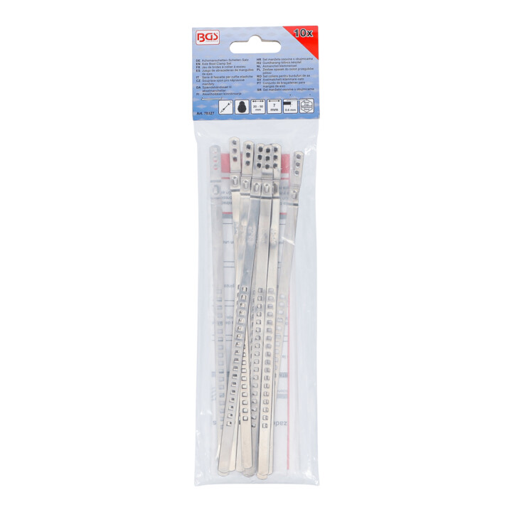 BGS Jeu de colliers de soufflet d'essieu, acier inoxydable, 7 mm, 20 - 50 mm, 10 pièces