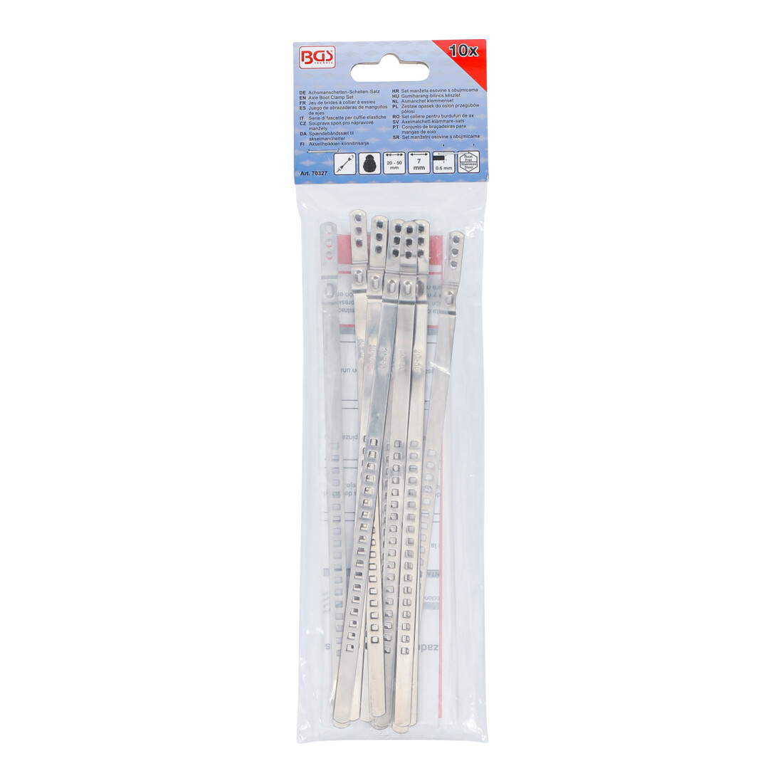 BGS Jeu de colliers de soufflet d'essieu, acier inoxydable, 7 mm, 20 - 50 mm, 10 pièces