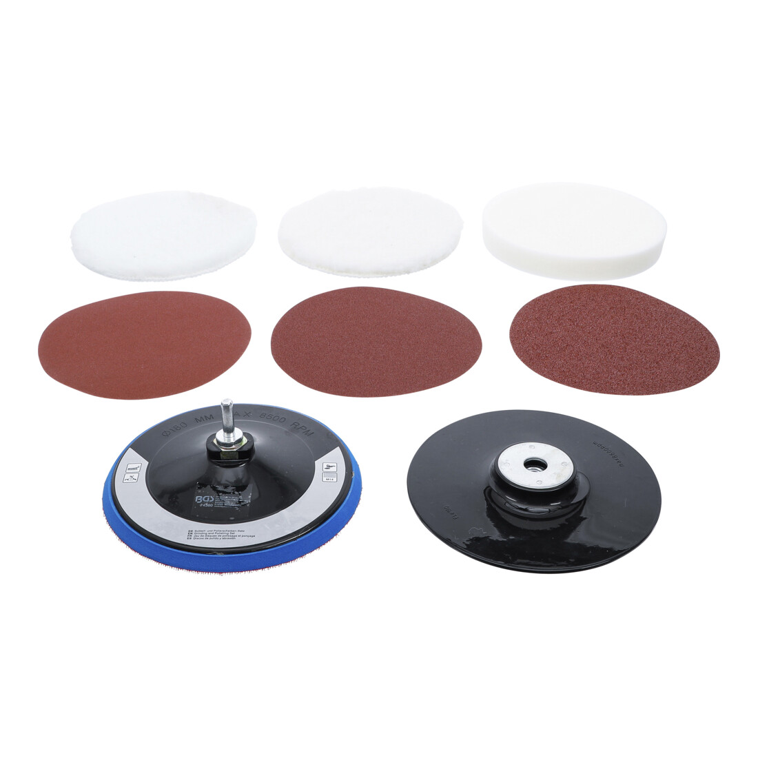 BGS Jeu de disques à poncer et polir, Ø 180 mm, 8 pièces