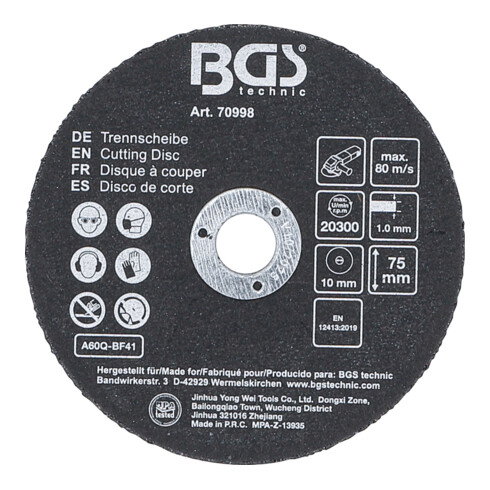 BGS Jeu de disques de découpe pour acier inoxydable, Ø 75 x 1,0 x 10 mm, 5 pièces