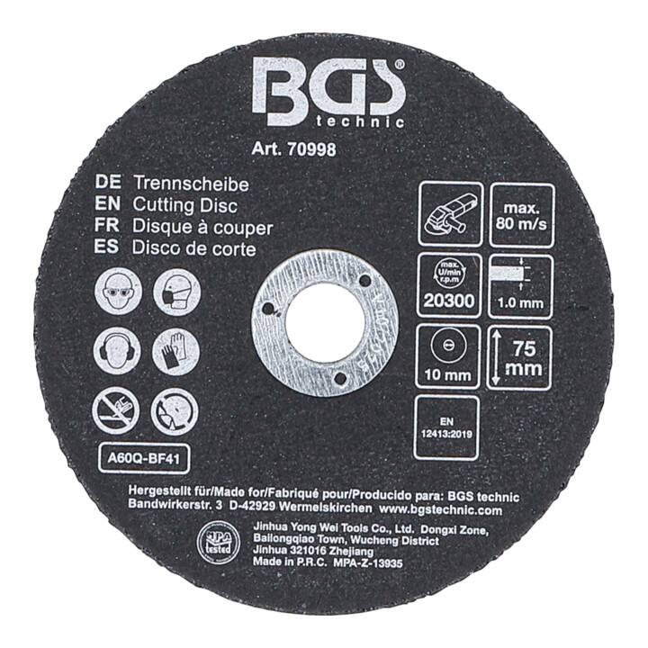 BGS Jeu de disques de découpe pour acier inoxydable, Ø 75 x 1,0 x 10 mm, 5 pièces