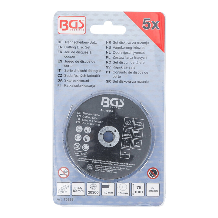 BGS Jeu de disques de découpe pour acier inoxydable, Ø 75 x 1,0 x 10 mm, 5 pièces