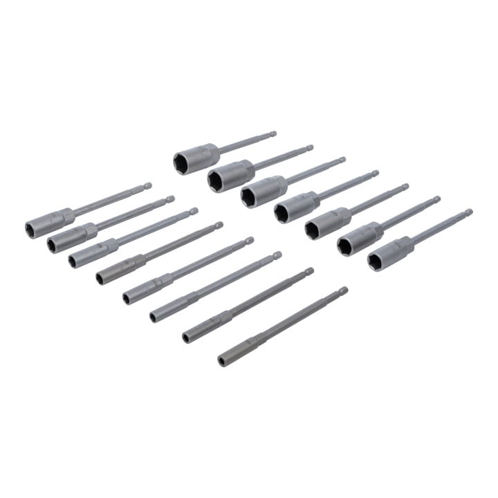 BGS Jeu de douilles à choc, six pans extra longues 6,3 mm (1/4") pour perceuses 5,5 - 19 mm 15 pièces