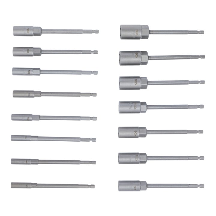BGS Jeu de douilles à choc, six pans extra longues 6,3 mm (1/4") pour perceuses 5,5 - 19 mm 15 pièces