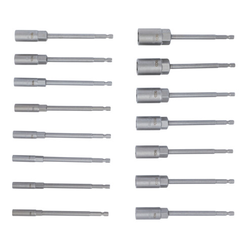 BGS Jeu de douilles à choc, six pans extra longues 6,3 mm (1/4") pour perceuses 5,5 - 19 mm 15 pièces