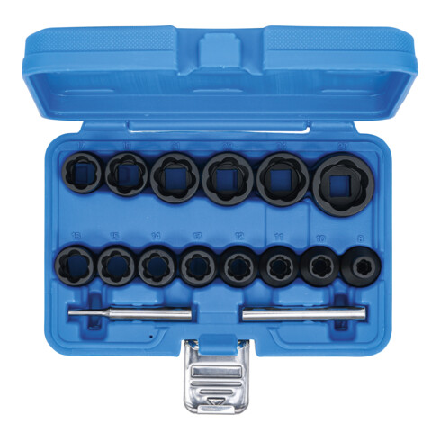 BGS Jeu de douilles spéciales / extracteur de vis Entraînement carré intérieur 12,5 mm SW 8 - 27 mm 16 pcs.