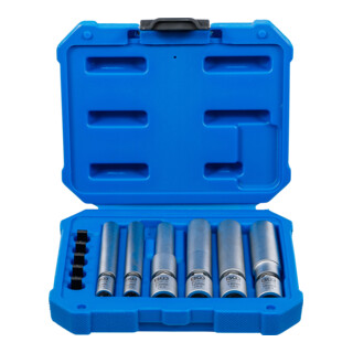BGS Jeu d’embouts articulés pour bougies de préchauffage et d’allumage, carré intérieur 6,3 mm (1/4") / 10 mm (3/8"), clés 8 - 9 - 10 - 12 - 14 - 16 mm, 11 pièces