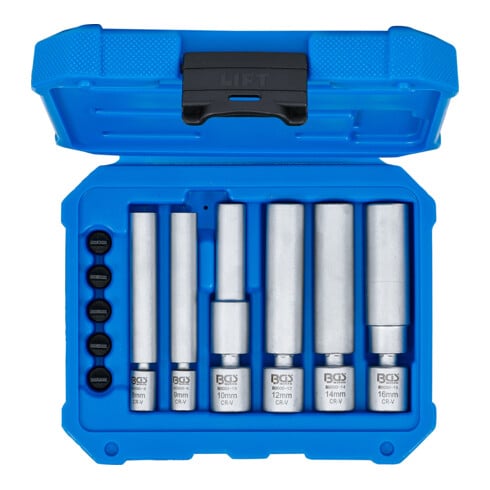 BGS Jeu d’embouts articulés pour bougies de préchauffage et d’allumage, carré intérieur 6,3 mm (1/4") / 10 mm (3/8"), clés 8 - 9 - 10 - 12 - 14 - 16 mm, 11 pièces