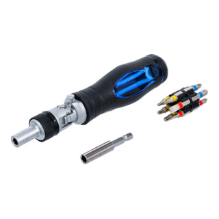 BGS Jeu d’embouts de tournevis articulé avec poignée rotative à fonction cliquet, réversible 14 pièces