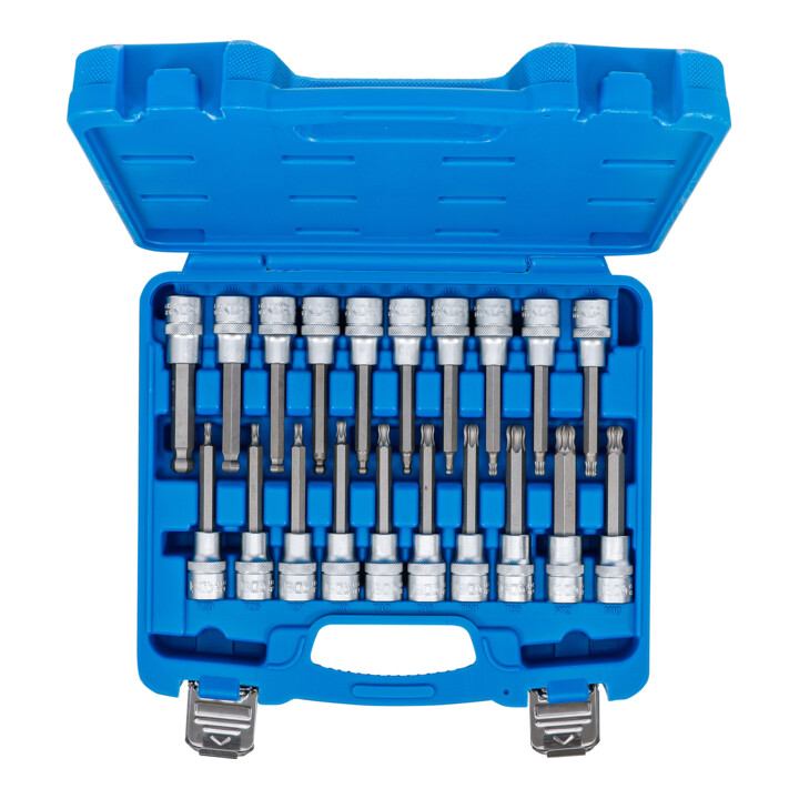 BGS Jeu d’embouts, entraînement carré intérieur 12,5 mm (1/2"), hexagone intérieur, profil T (pour TX), étoile intérieure (pour XZN) avec tête sphérique, 20 pièces