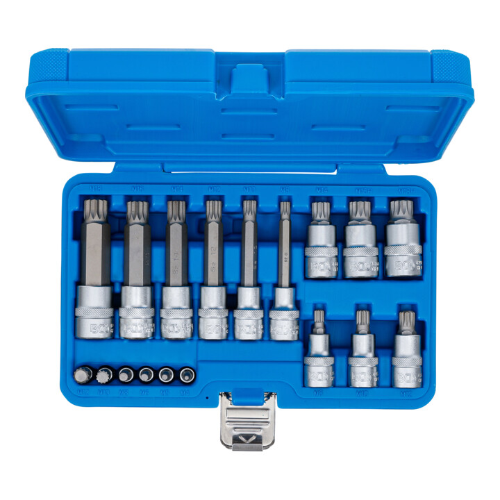 BGS Jeu d’embouts, entraînement carré intérieur 6,3 mm (1/4") / 12,5 mm (1/2"), étoile intérieure (pour XZN), 18 pièces