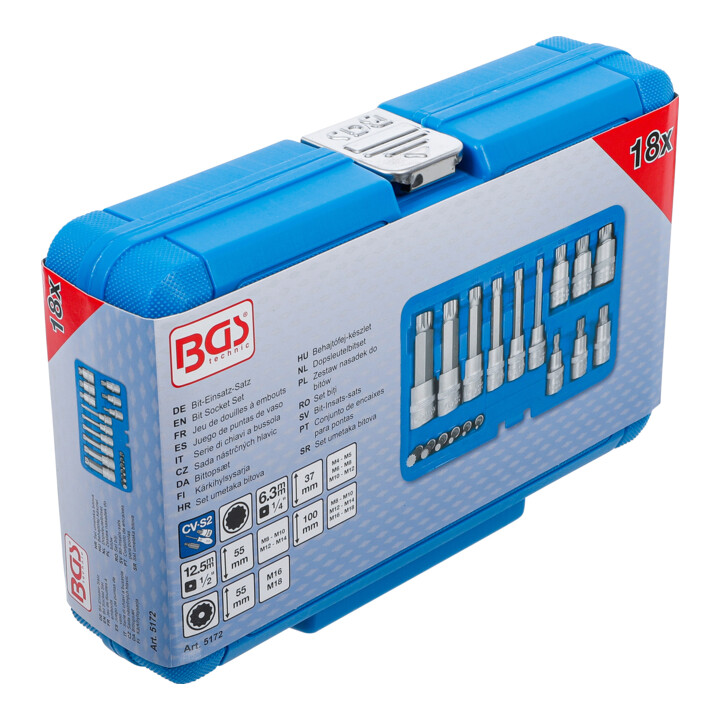 BGS Jeu d’embouts, entraînement carré intérieur 6,3 mm (1/4") / 12,5 mm (1/2"), étoile intérieure (pour XZN), 18 pièces