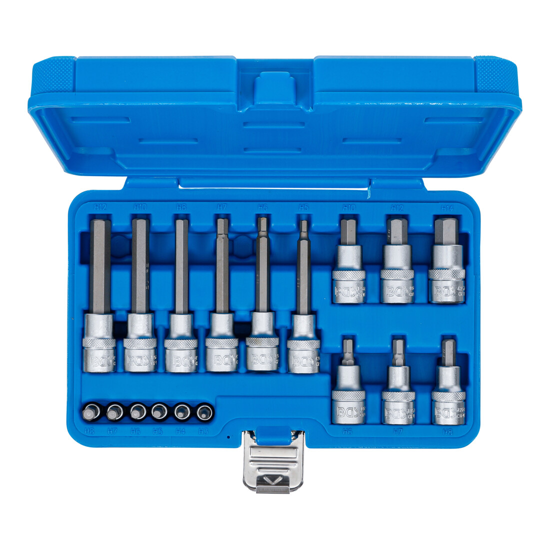 BGS Jeu d’embouts, entraînement carré intérieur 6,3 mm (1/4") / 12,5 mm (1/2"), hexagone intérieur, 18 pièces