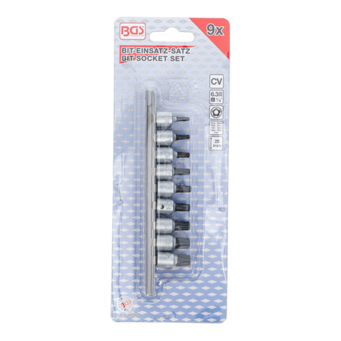 BGS Jeu d'embouts, entraînement carré intérieur 6,3 mm (1/4"), profil TS pour TX Plus avec trou TS10 - TS50, 9 pièces