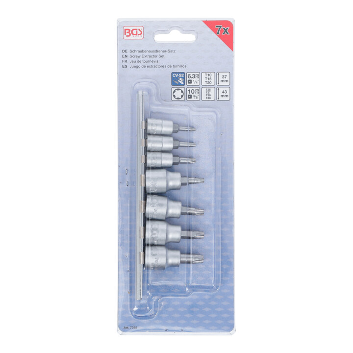 BGS Jeu d'extracteurs de vis 6,3 mm (1/4") / 10 mm (3/8") pour profil T (pour TX) défectueux T10 – T40 7 pièces
