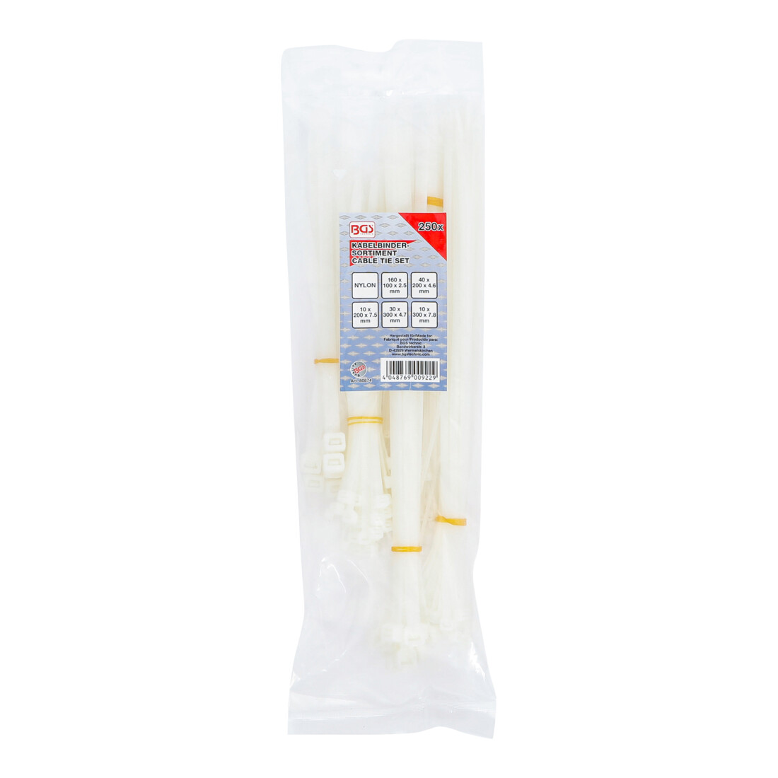 BGS Kabelbinderassortiment | wit | diverse maten | 250-dlg.