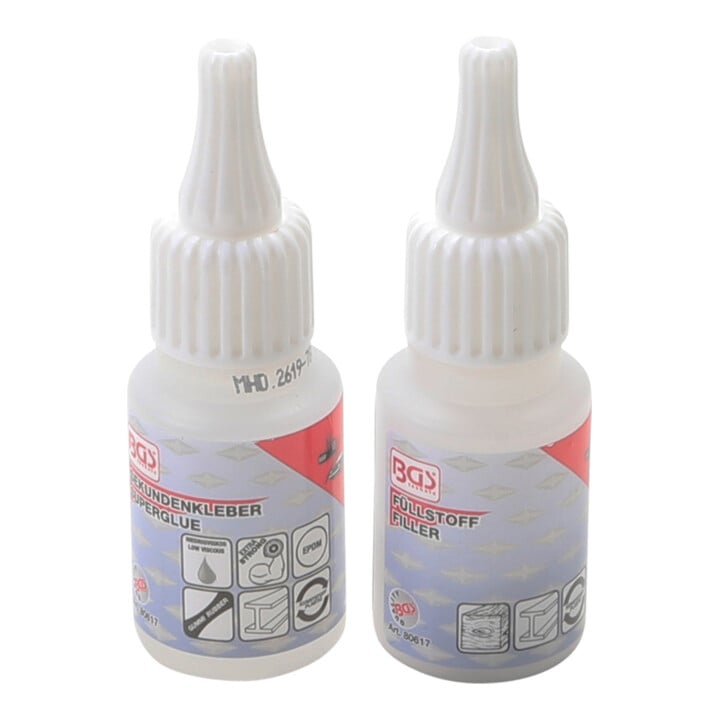 BGS Klebstoff-Reparaturset 80617, 2-K Schweißnaht, Industrieklebestoff 20g / Granulat 20g