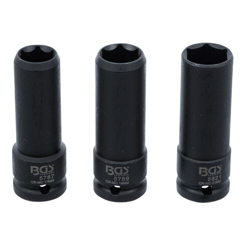 BGS Krachtige speciale steekdopsleutelset, aandrijving binnenvierkant 12,5 mm (1/2"), maat 17 / 19 / 21 mm, 3-dlg.