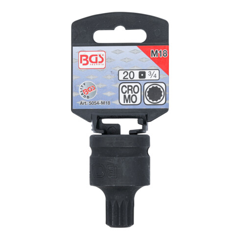 BGS Kraft-Bit-Einsatz 5054-M18, Antrieb Innenvierkant 20 mm (3/4"), Innenvielzahn (für XZN) M18