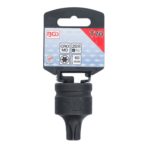 BGS Kraft-Bit-Einsatz 5570, Antrieb Innenvierkant 20 mm (3/4"), T-Profil (für Torx) T70