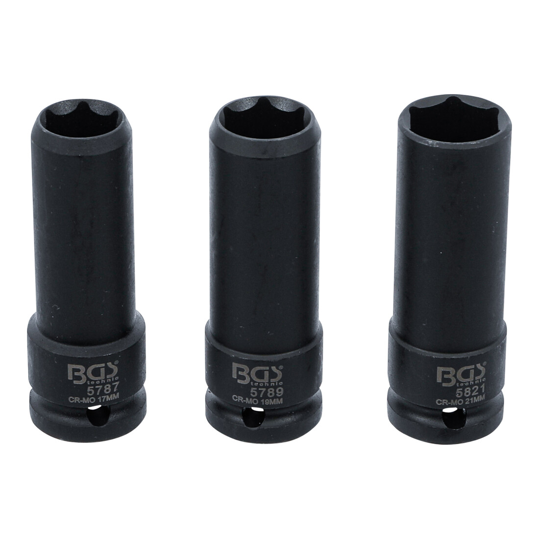 BGS Kraft-Spezial-Steckschlüssel-Einsatz-Satz, Antrieb Innenvierkant 12,5 mm (1/2"), SW 17 / 19 / 21 mm, 3-tlg.