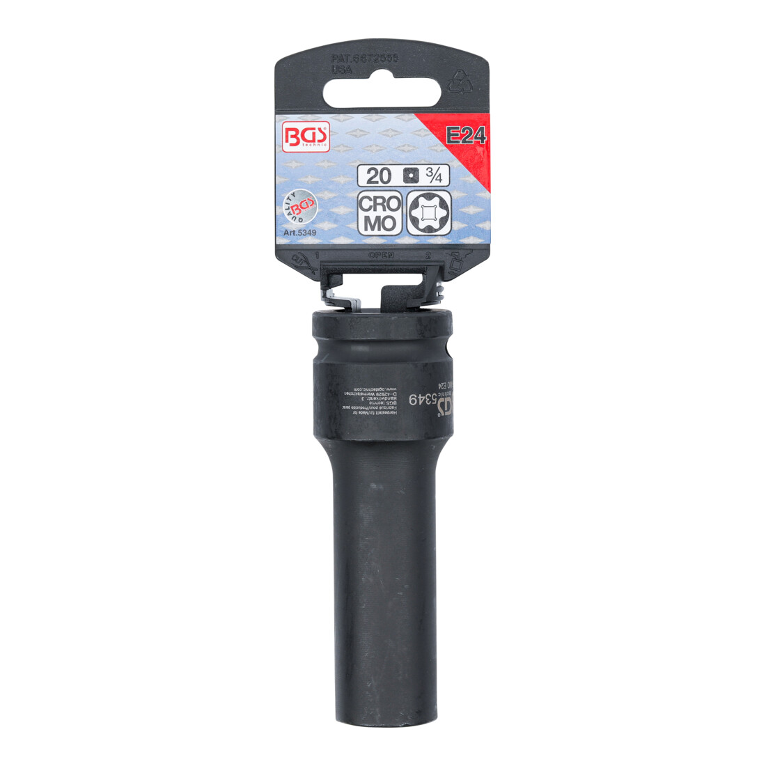 BGS Kraft-Steckschlüssel-Einsatz E-Profil, tief 5349, Antrieb Innenvierkant 20 mm (3/4"), SW E24 mm