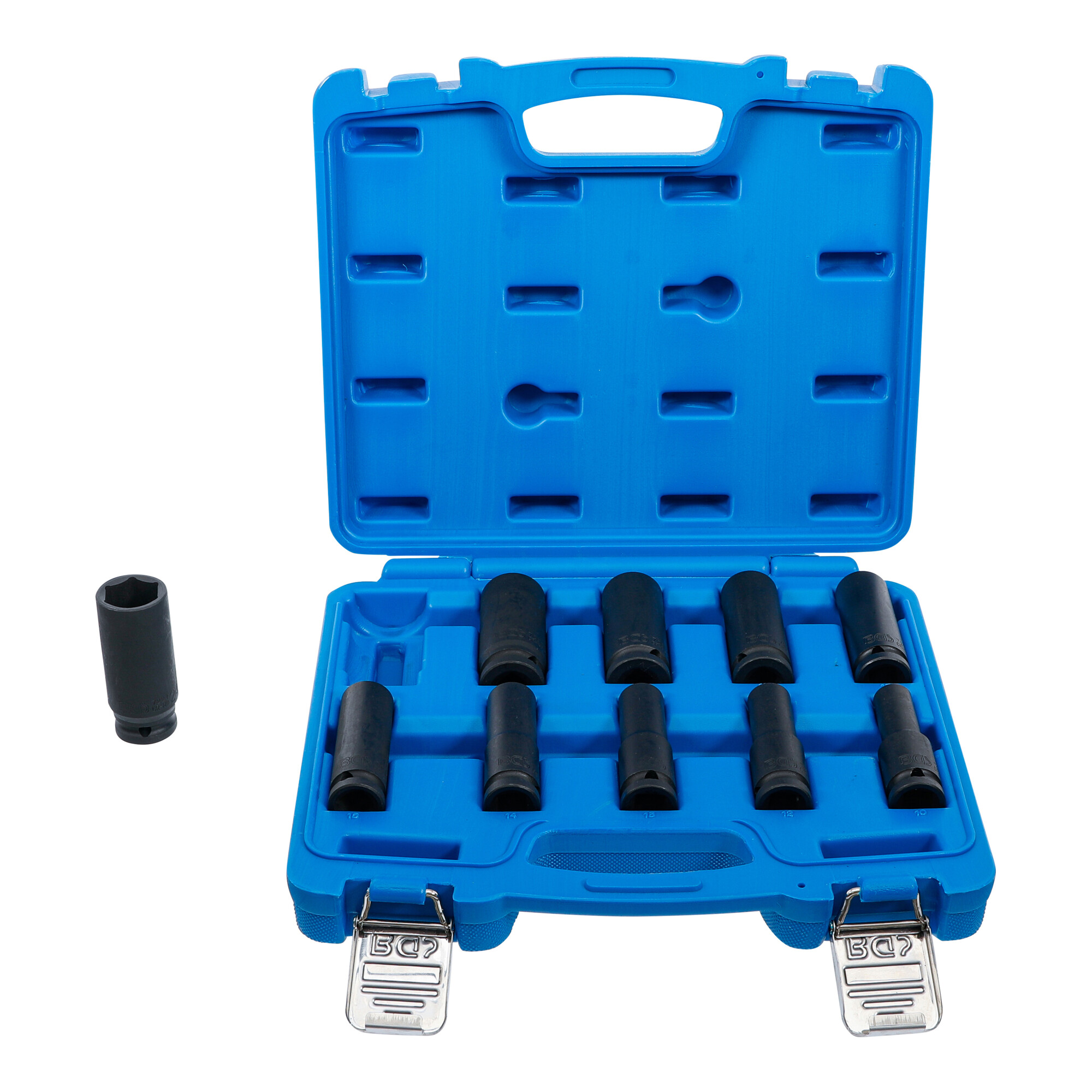 BGS Kraft-Steckschlüssel-Einsatz-Satz Sechskant, tief Antrieb Innenvierkant 12,5 mm SW 10 - 24 mm 10-tlg. ; BGS technic