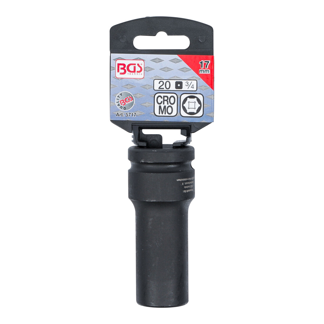 BGS Kraft-Steckschlüssel-Einsatz Sechskant, tief 5717, Antrieb Innenvierkant 20 mm (3/4"), SW 17 mm
