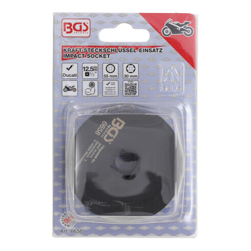 BGS Kraft-Steckschlüssel-Einsatz Sechskant / Zwölfkant 6658, 12,5 mm (1/2"), für Ducati Radbefestigung, SW 30 / 55 mm