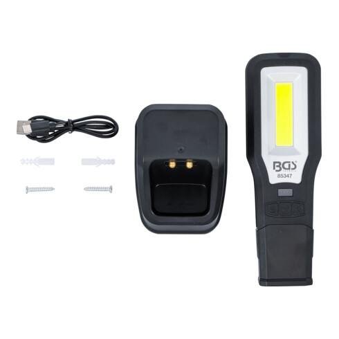 BGS Lampada da lavoro a LED-COB, pieghevole, con stazione di ricarica