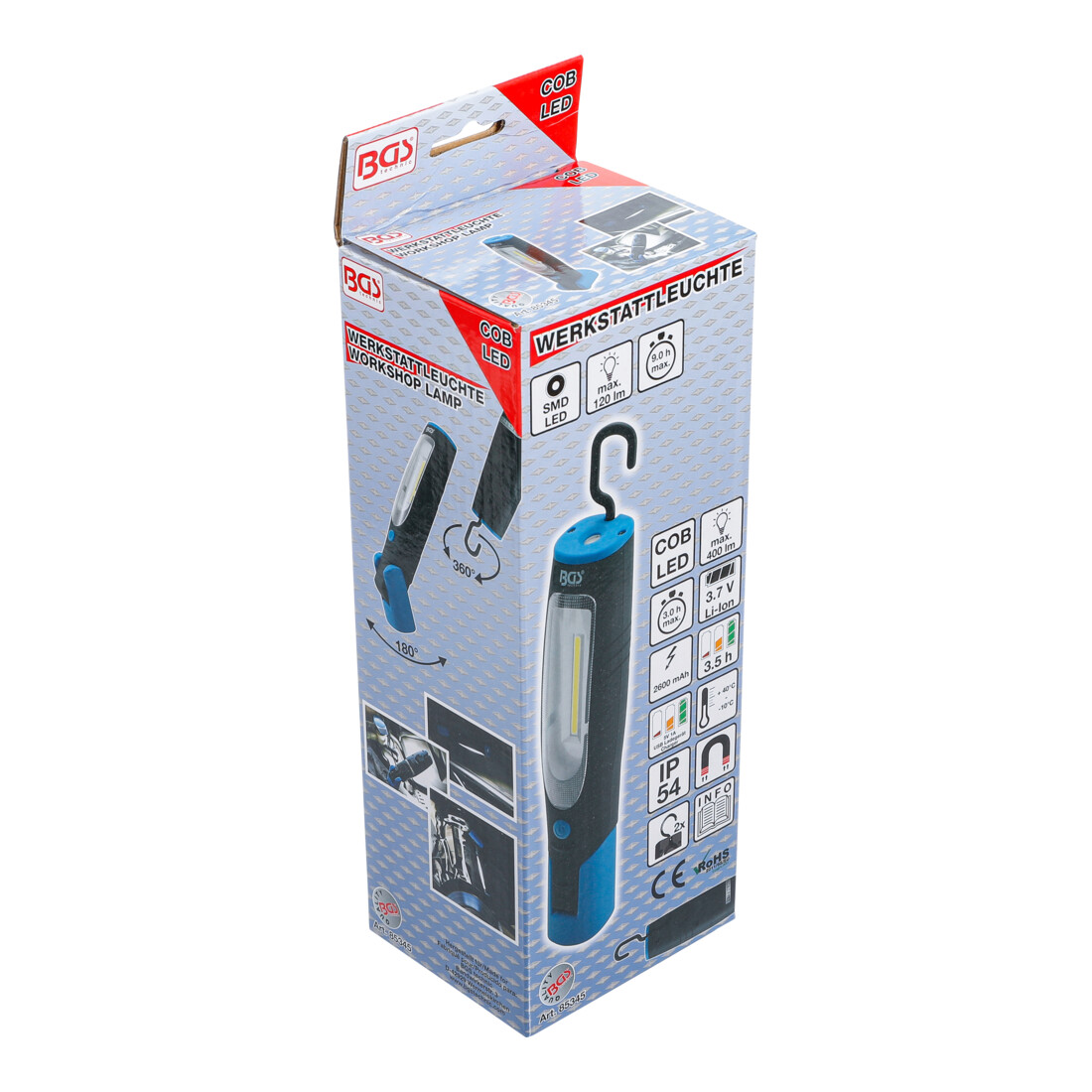 BGS Lampada da officina a LED COB con magnete e gancio