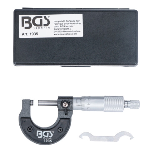 BGS Micrometro esterno in valigetta di legno, precisione 0,01mm 0 - 25mm
