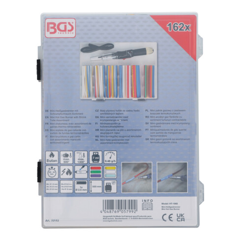 BGS Mini-Heißgasbrenner mit Schrumpfschlauch-Sortiment farbig mit Piezo-Zündung 162-tlg.