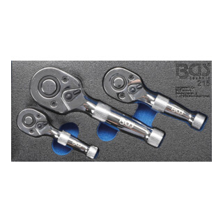 BGS mini omkeerbare ratelset 6,3 mm (1/4 inch) / 10 mm (3/8 inch) / 12,5 mm (1/2 inch) 3 delig