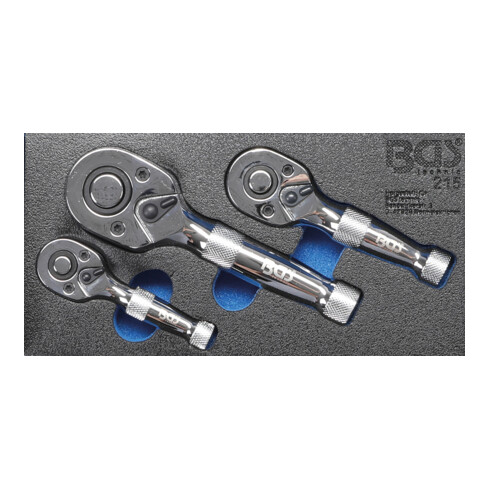 BGS mini omkeerbare ratelset 6,3 mm (1/4 inch) / 10 mm (3/8 inch) / 12,5 mm (1/2 inch) 3 delig