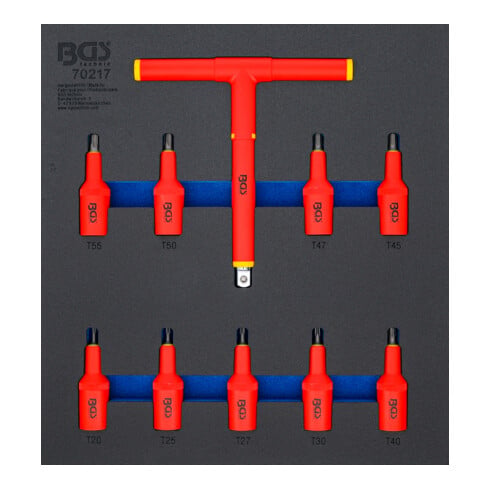BGS Modulo per carrelli portautensili 2/3: serie di chiavi a bussola per elettricisti, 12,5 mm (1/2"), profilo a T (per TX) T20 - T55, 10 pz.