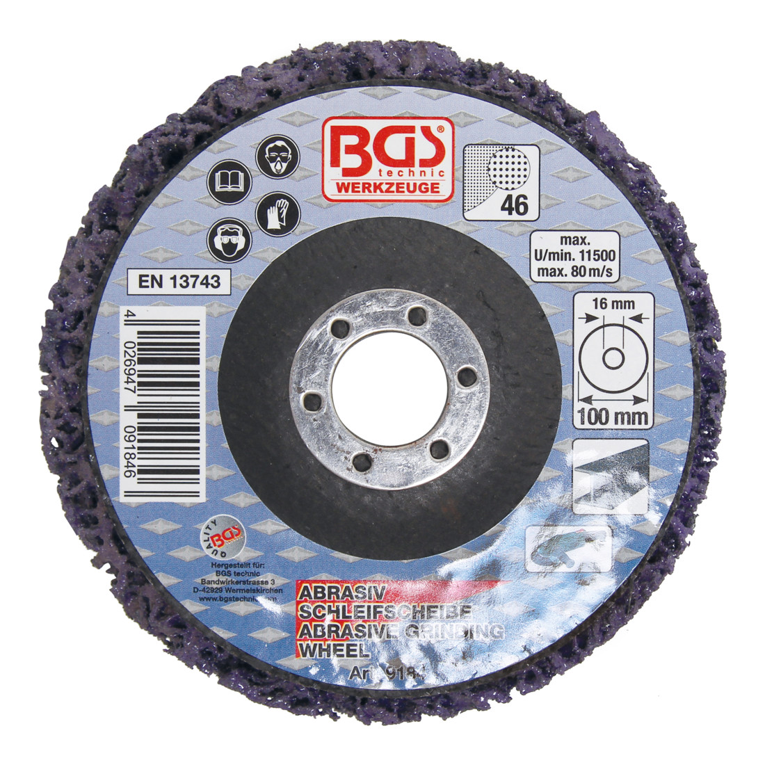 BGS Mola abrasiva K46, nera, Ø100mm, foro di attacco 16mm