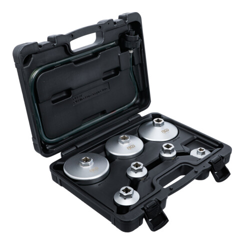 BGS Oliefiltersleutelset | met oliefilterafvoerslang | voor VAG, BMW, Citroën, Peugeot, Ford, Mercedes-Benz, Opel, Volvo | 8-dlg.