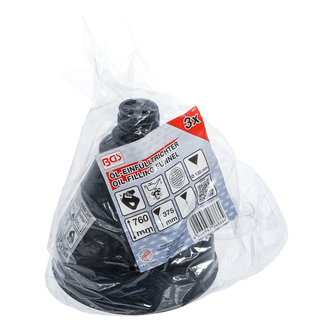 BGS Olievultrechterset met flexibele buis en slang Ø 135 mm 3 dlg.