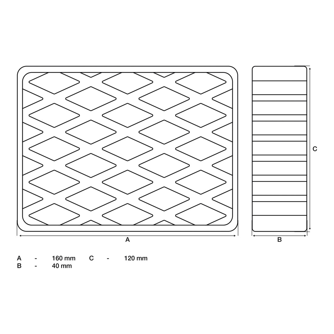 BGS Pad in gomma, per ponti sollevatori, 160 x 120 x 40 mm