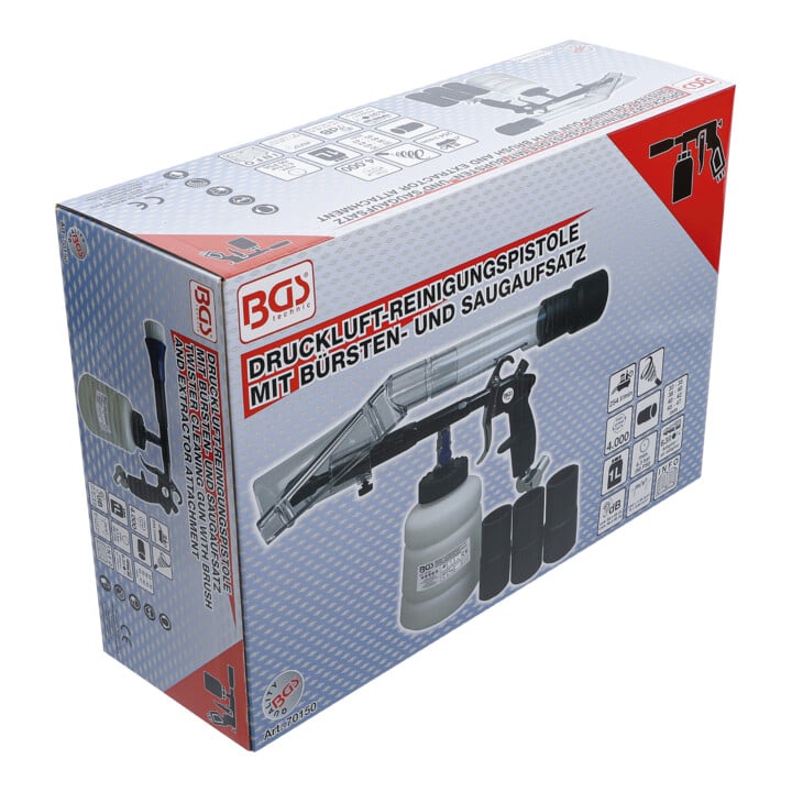 BGS Persluchtreinigingspistool met borstel en zuighulpstuk 7 dlg.
