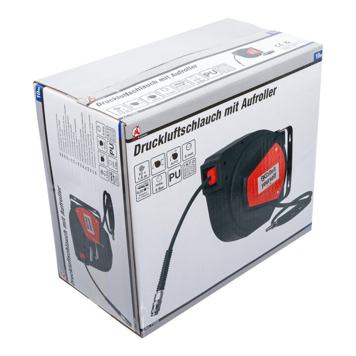 BGS Persluchtslang met oproller | automatisch | 10 m + 1,5 m