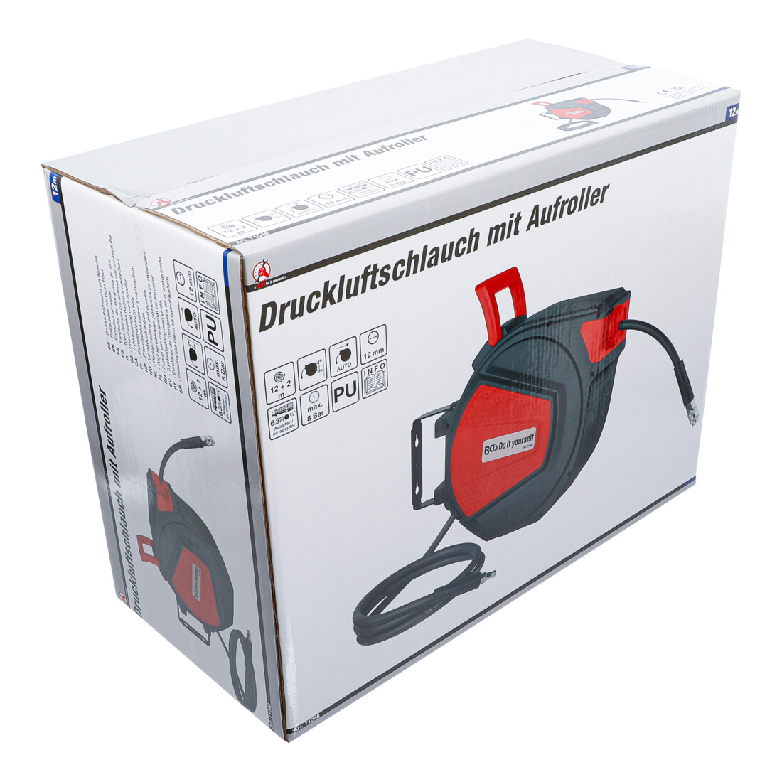 BGS Persluchtslang met oproller | automatisch | 12 m + 2 m