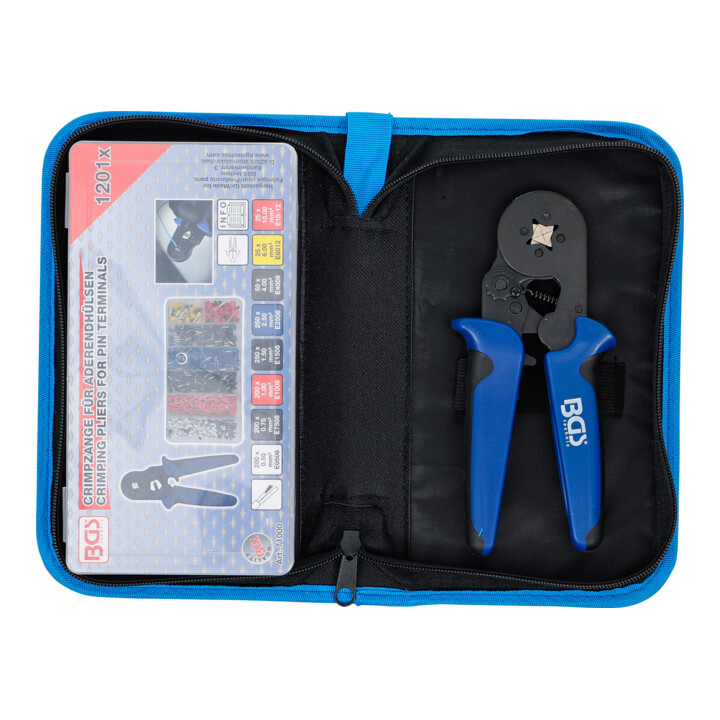 BGS Pince à sertir pour cosses de conducteurs de 0,25 à 10 mm² avec assortiment de cosses de conducteurs de 0,5 - 10 mm²