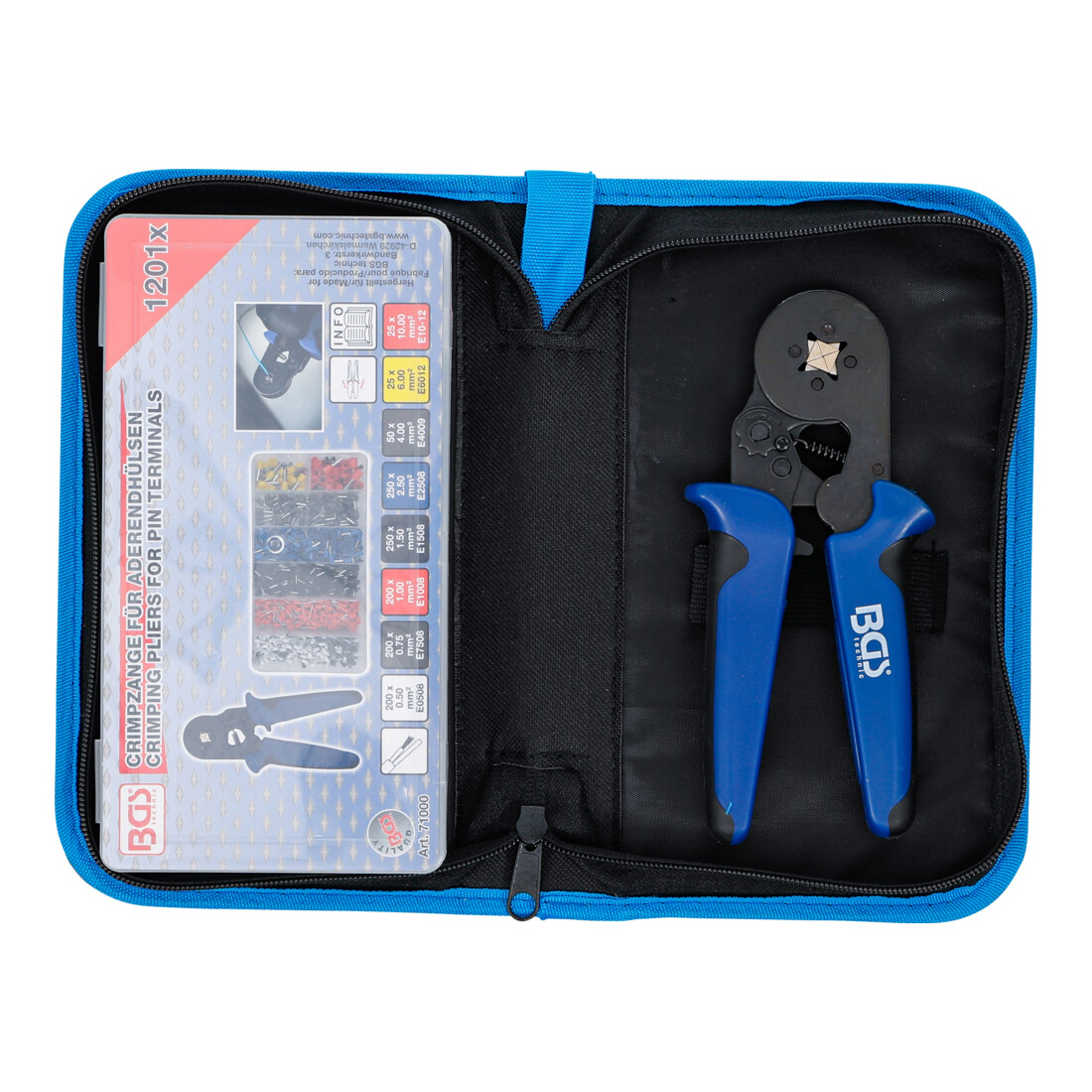 BGS Pince à sertir pour cosses de conducteurs de 0,25 à 10 mm² avec assortiment de cosses de conducteurs de 0,5 - 10 mm²